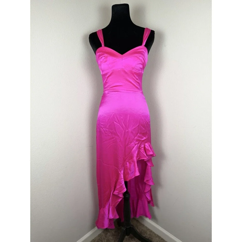 Amanda Uprichard Amalia Silk Gown Pink XS Ruffle High Low Dress